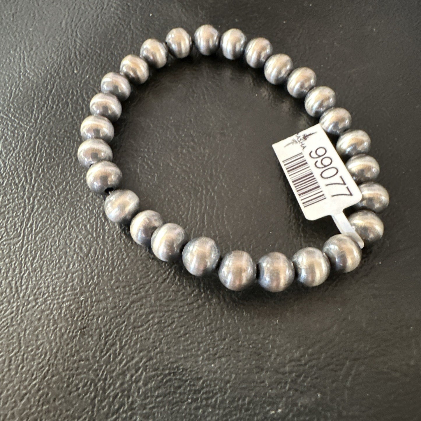 Native American 7mm Beads 8” Sterling Silver Stretch Beads Bracelet 90703