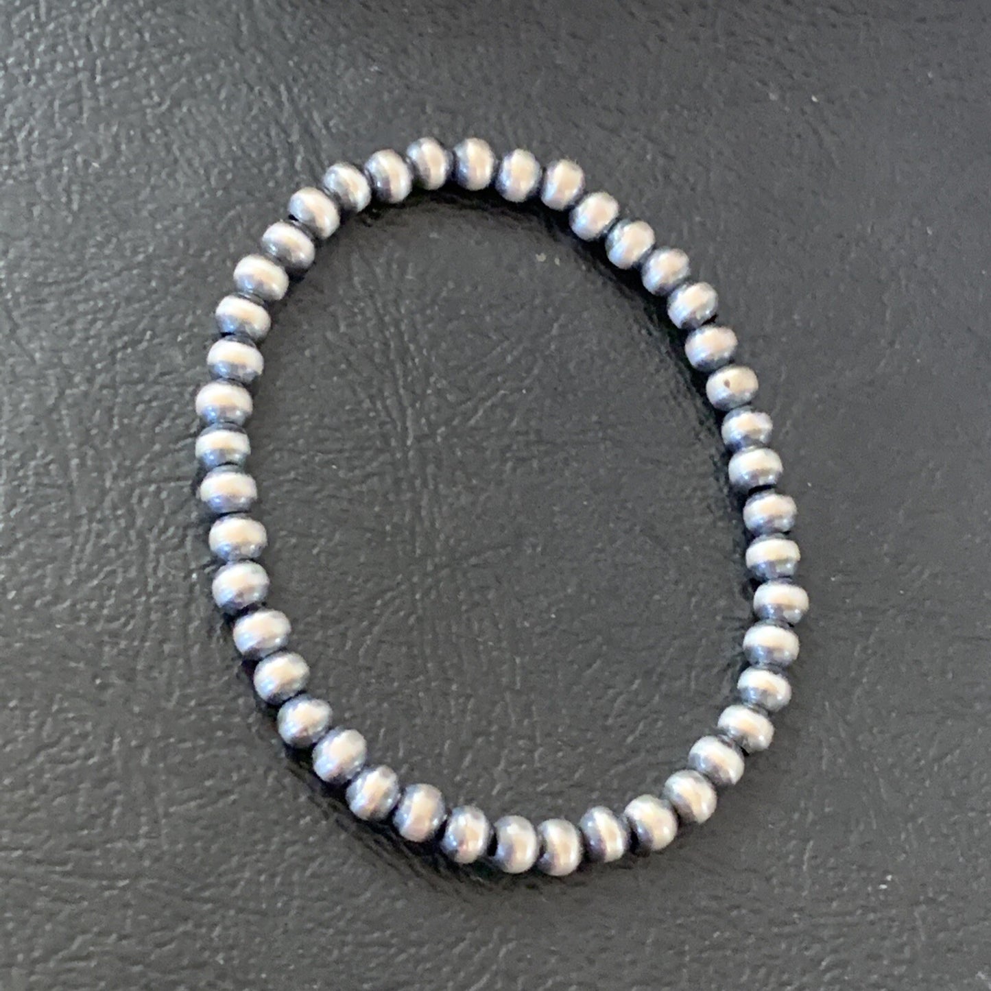 Navajo 4mm Beads 6” Stretchable Sterling Silver Bracelet 90401