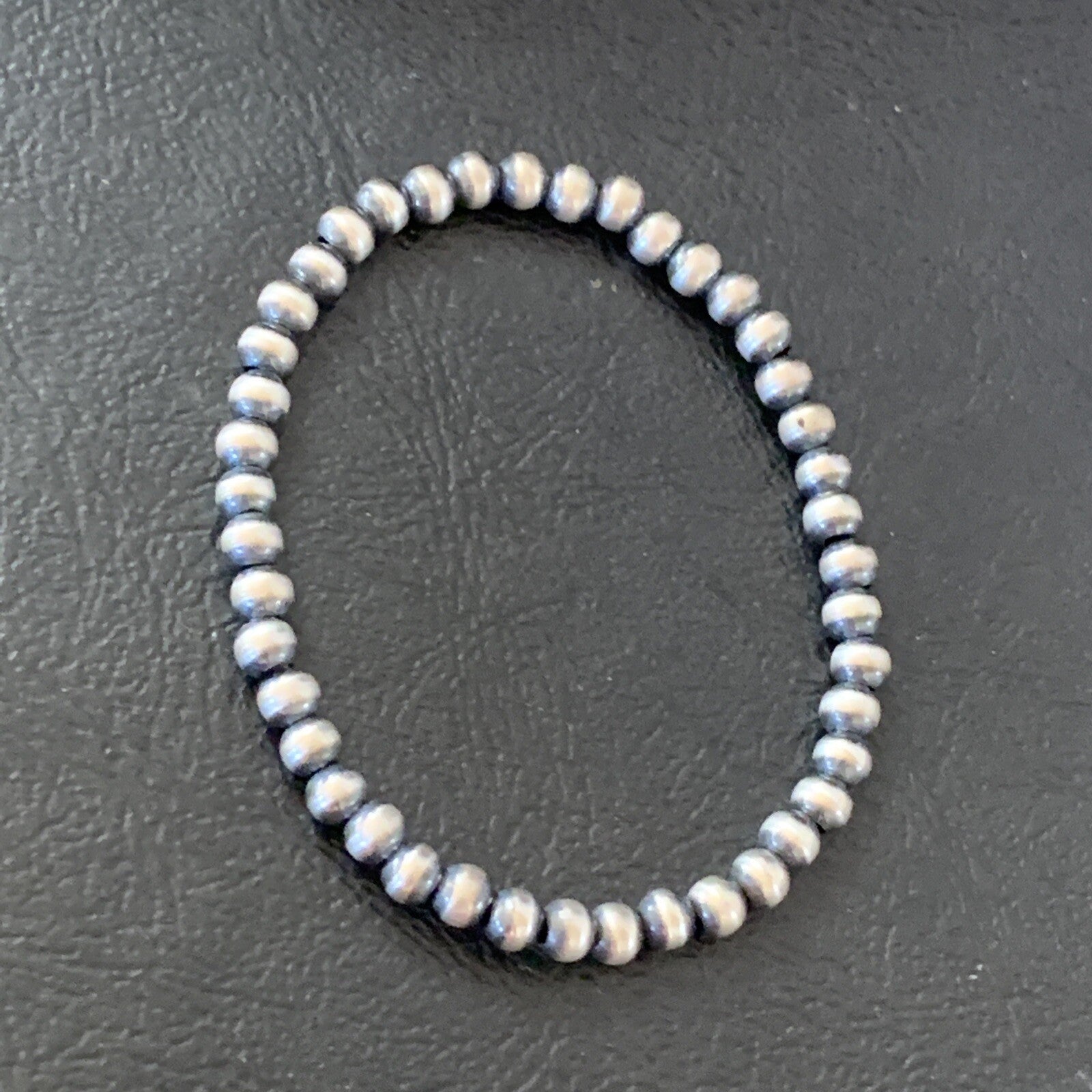 Navajo 4mm Beads 6” Stretchable Sterling Silver Bracelet 90401