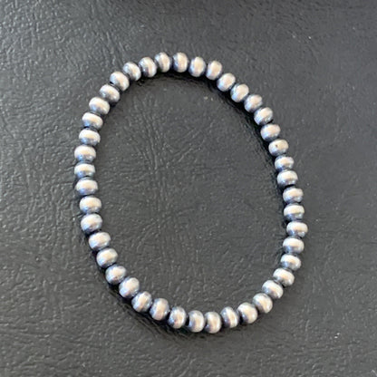 Navajo 4mm Beads 6” Stretchable Sterling Silver Bracelet 90401