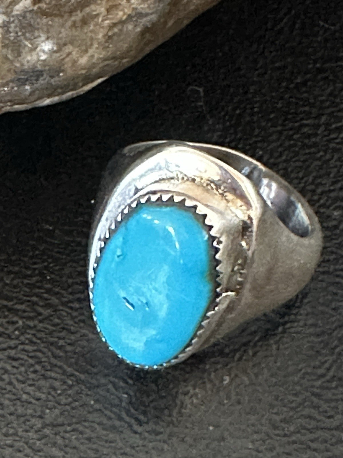 Blue Kingman Turquoise Navajo Sterling Silver Ring Size 10 19406