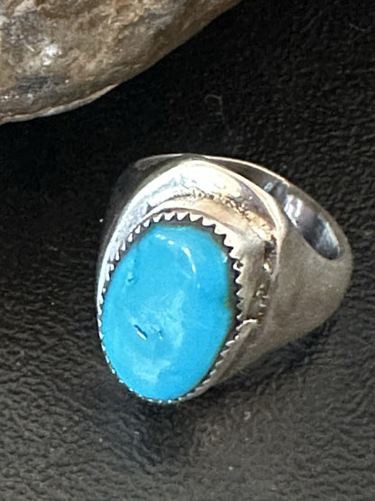 Blue Kingman Turquoise Navajo Sterling Silver Ring Size 10 19406