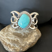 Tufa Women Blue Kingman Turquoise Navajo Cuff Bracelet | Sterling Silver | Authentic Native American Handmade | 19352