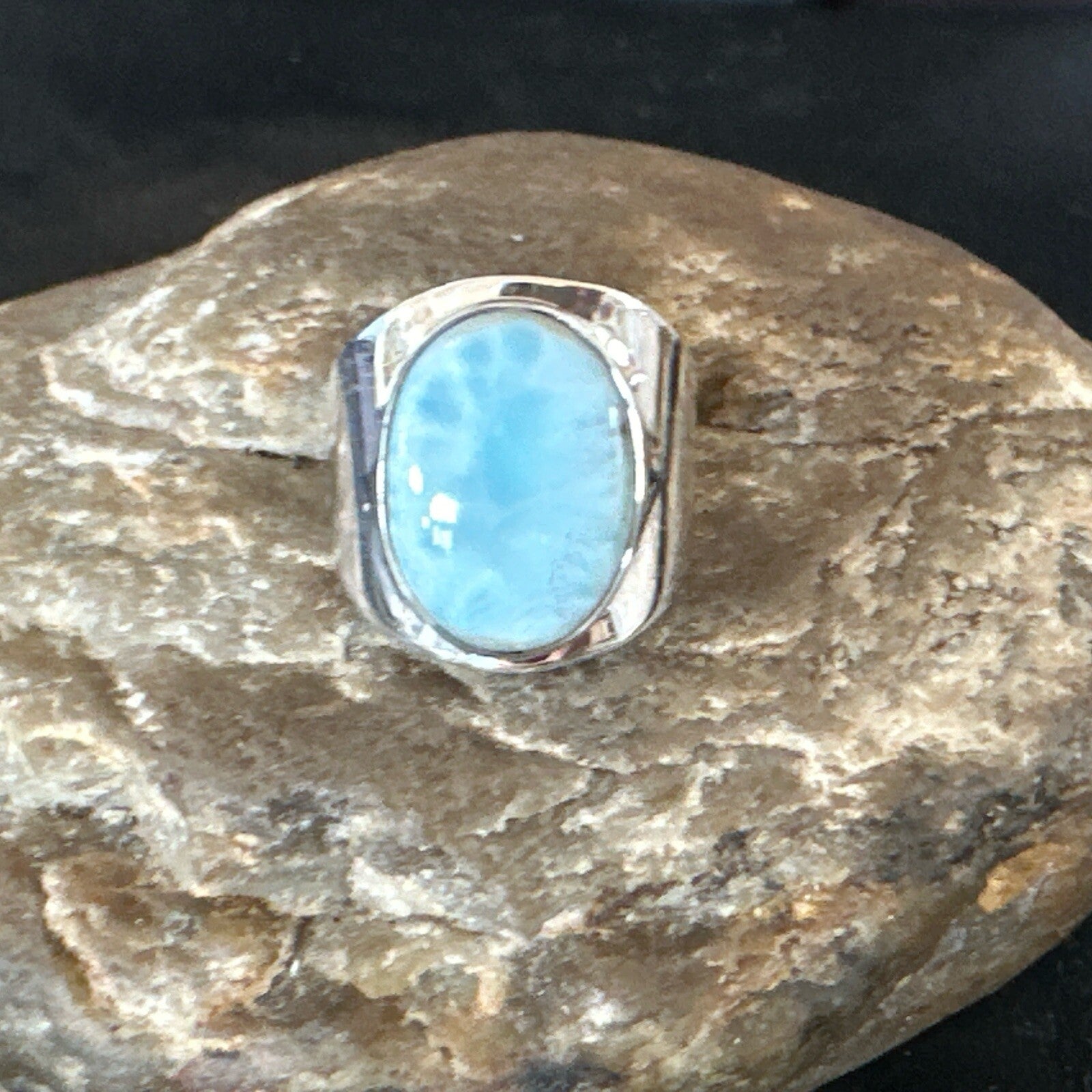 Womens Blue Larimar Navajo Sterling Silver Ring Size 8 17670