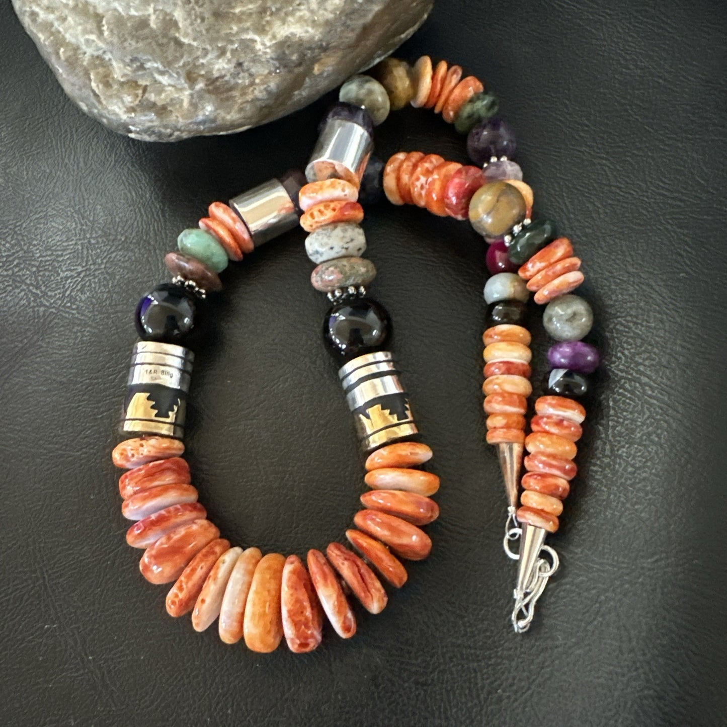 Tommy Rosita Singer T R Sterling Silver Orange Spiny Onyx Necklace 20in 19411