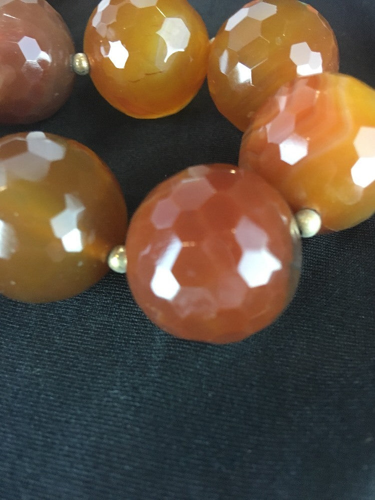 Huge Bold Faceted 24 mm Carnelian Gold Filled Beads Necklace 03693