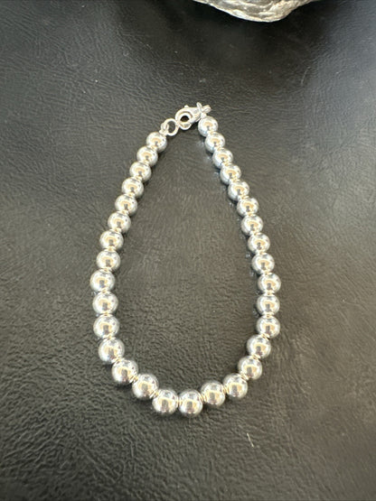 Shiny 6mm Beads 8” Sterling Silver Bracelet 90008