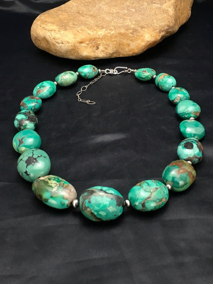 Royston Turquoise Chunky Navajo Sterling Silver Necklace 18" 2962