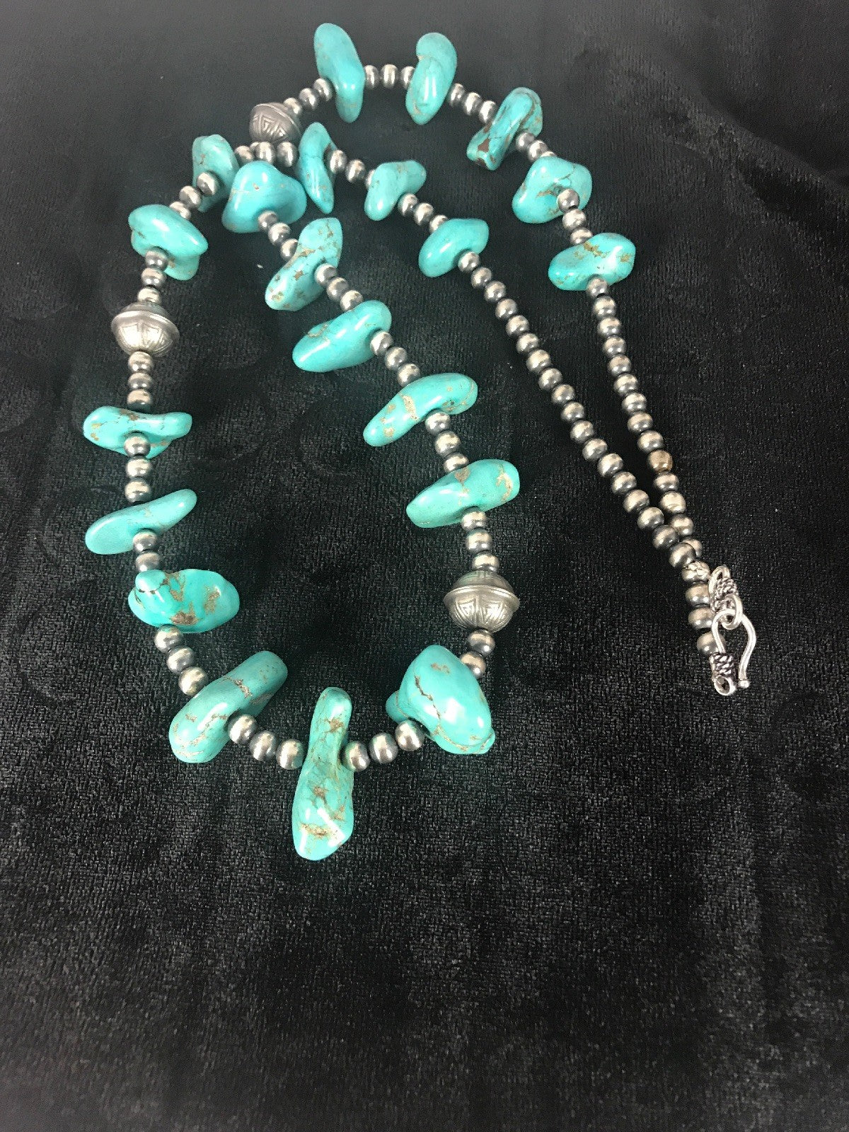 Kingman Turquoise Bead Navajo Pearls Santo Domingo Necklace 08348