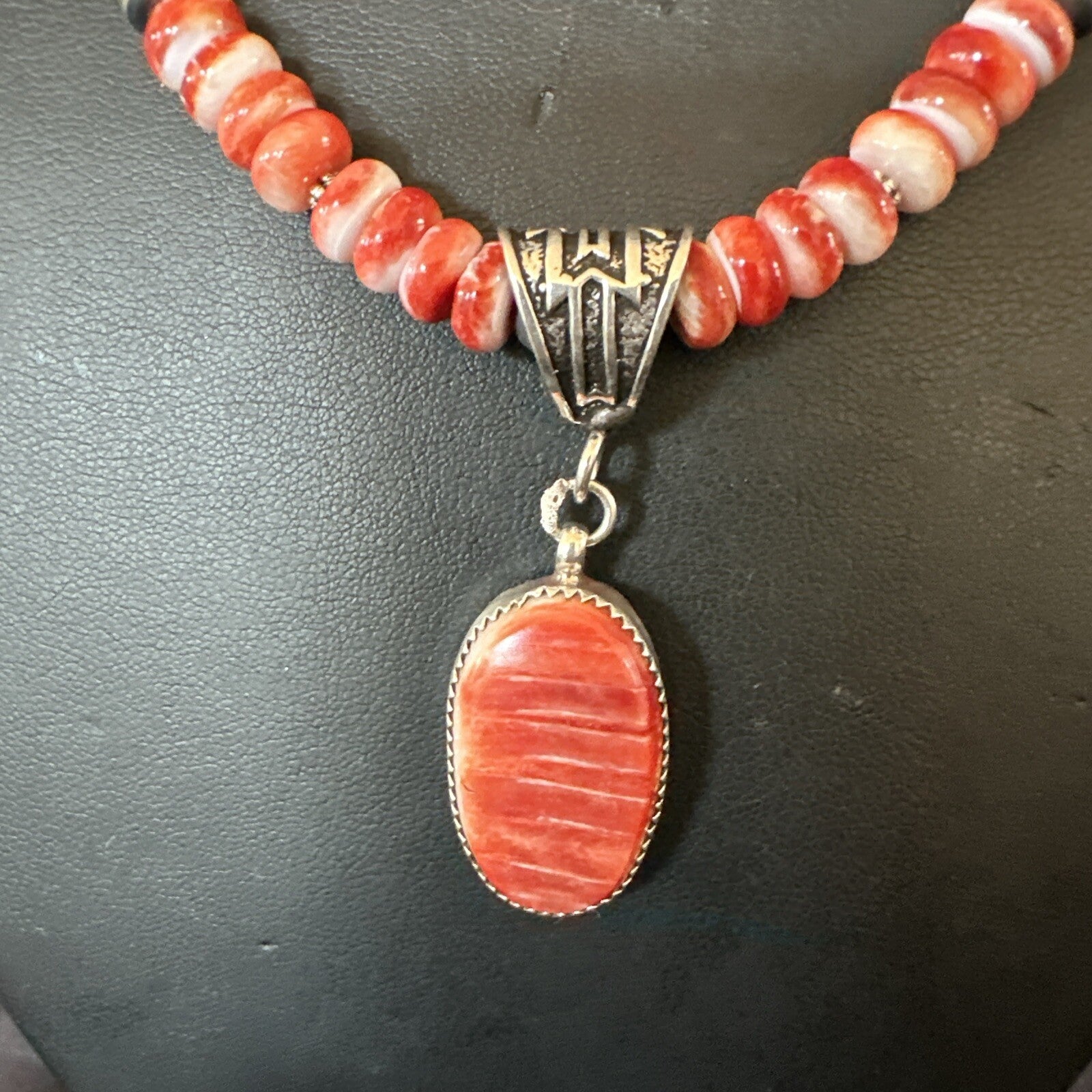 Navajo Pearls Sterling Silver Necklace Red Spiny Oyster Pendant 22" 18265