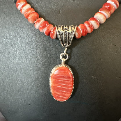 Navajo Pearls Sterling Silver Necklace Red Spiny Oyster Pendant 22" 18265