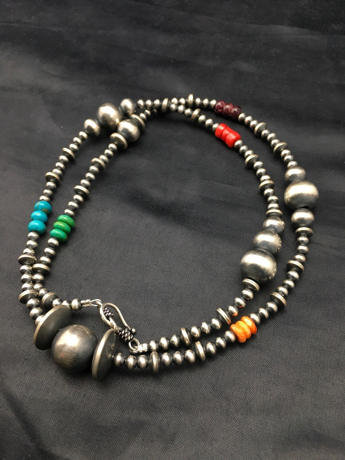 Navajo Pearls Sterling Silver Bead Necklace 30" Long