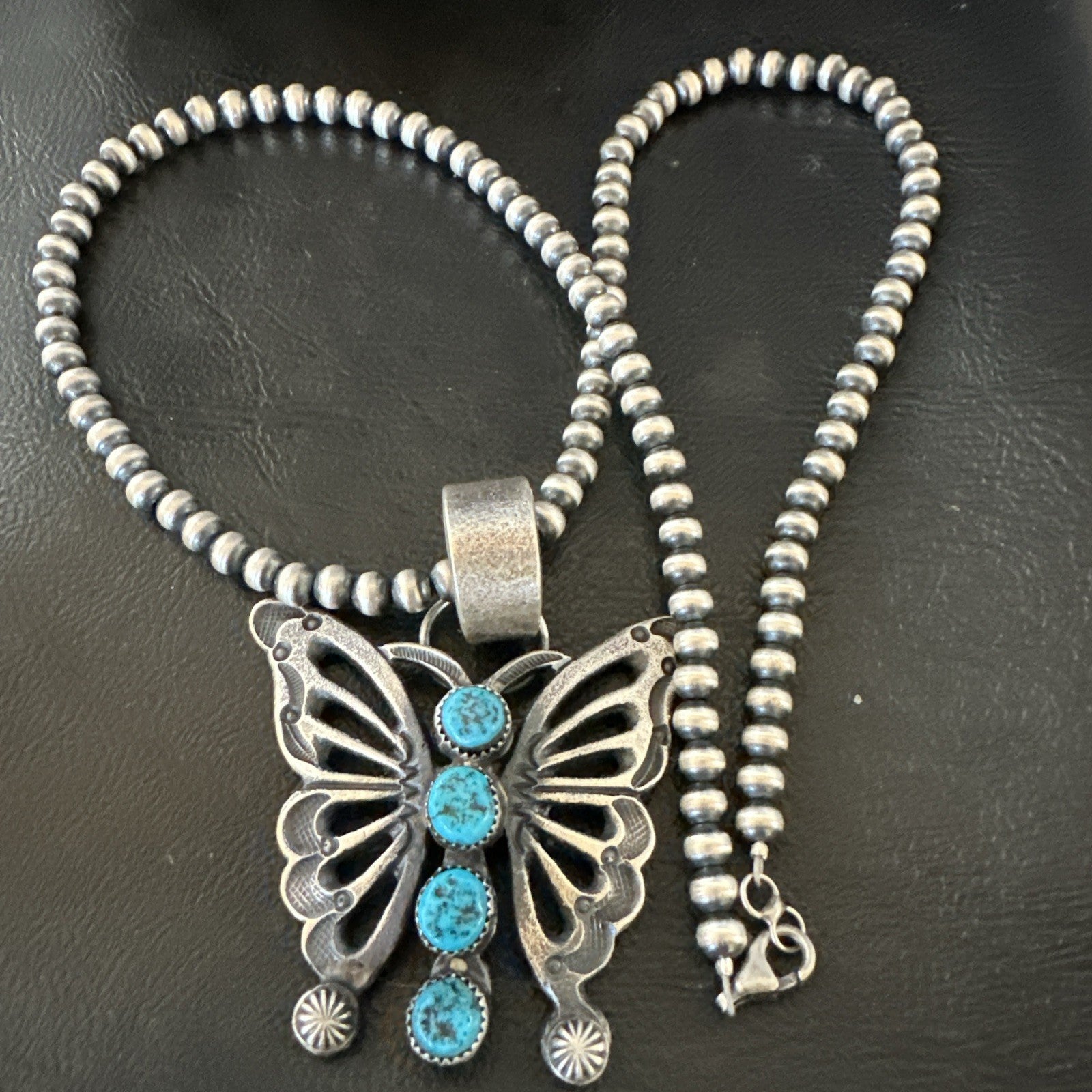Butterfly Blue Kingman Turquoise Pendant Navajo Sterling Silver Necklace 19296