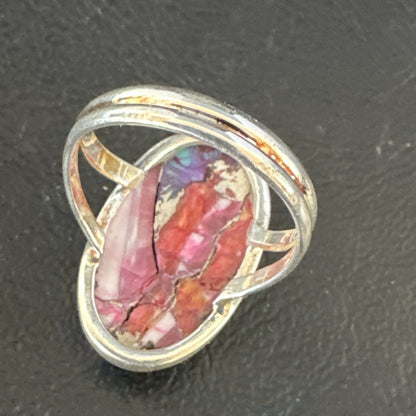 Blue Turquoise Spiny Oyster Southwestern Sterling Silver Ring Size 10 19056
