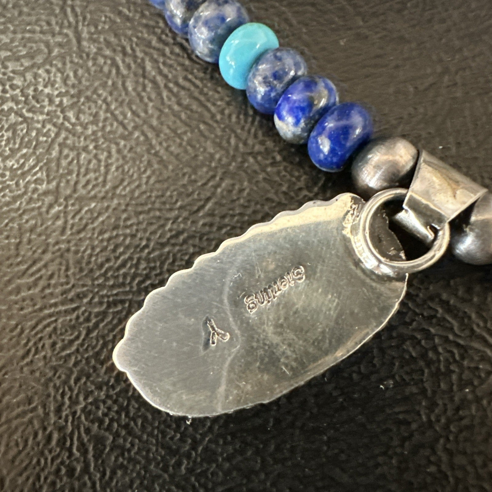 Blue Turquoise White Opal Pendant Lapis Navajo Sterling Silver Necklace 19471