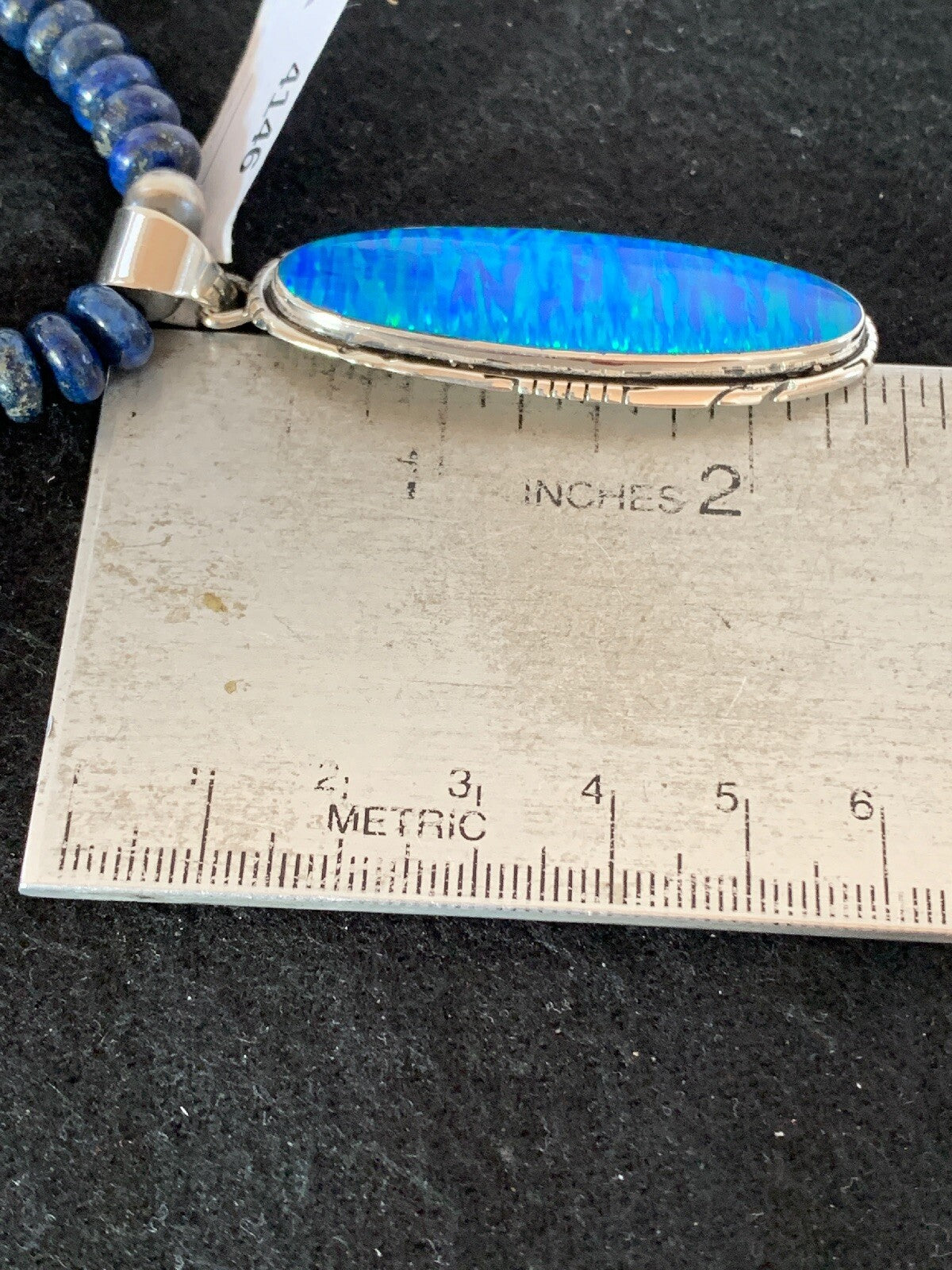 Opal Pendant Blue Lapis Turquoise Navajo Pearls Sterling Necklace 04146