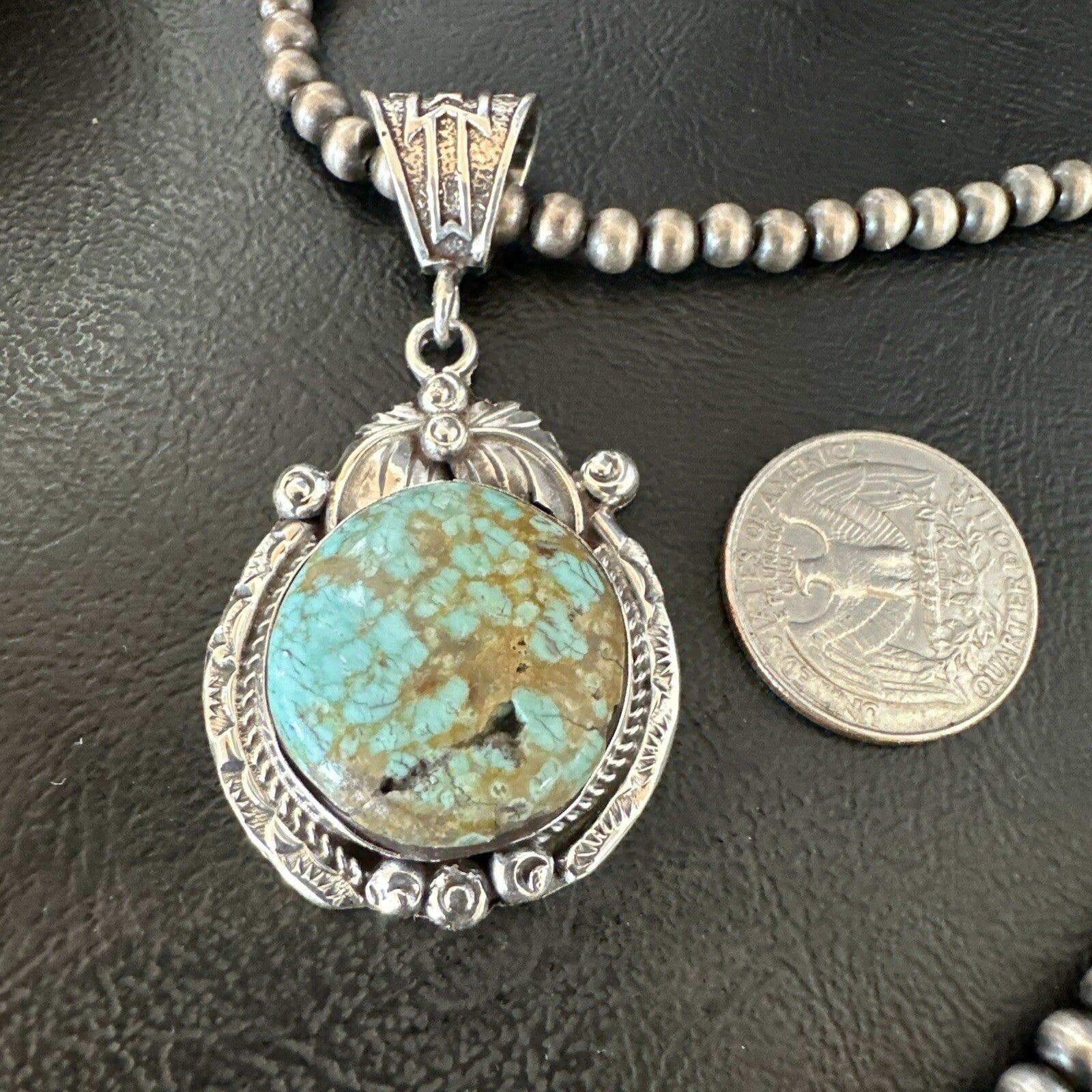 Mens Blue Turquoise#8 Pendant Navajo Sterling Silver Necklace 18073