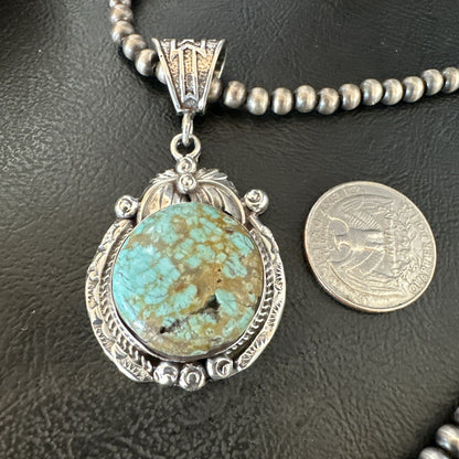 Mens Blue Turquoise#8 Pendant Navajo Sterling Silver Necklace 18073