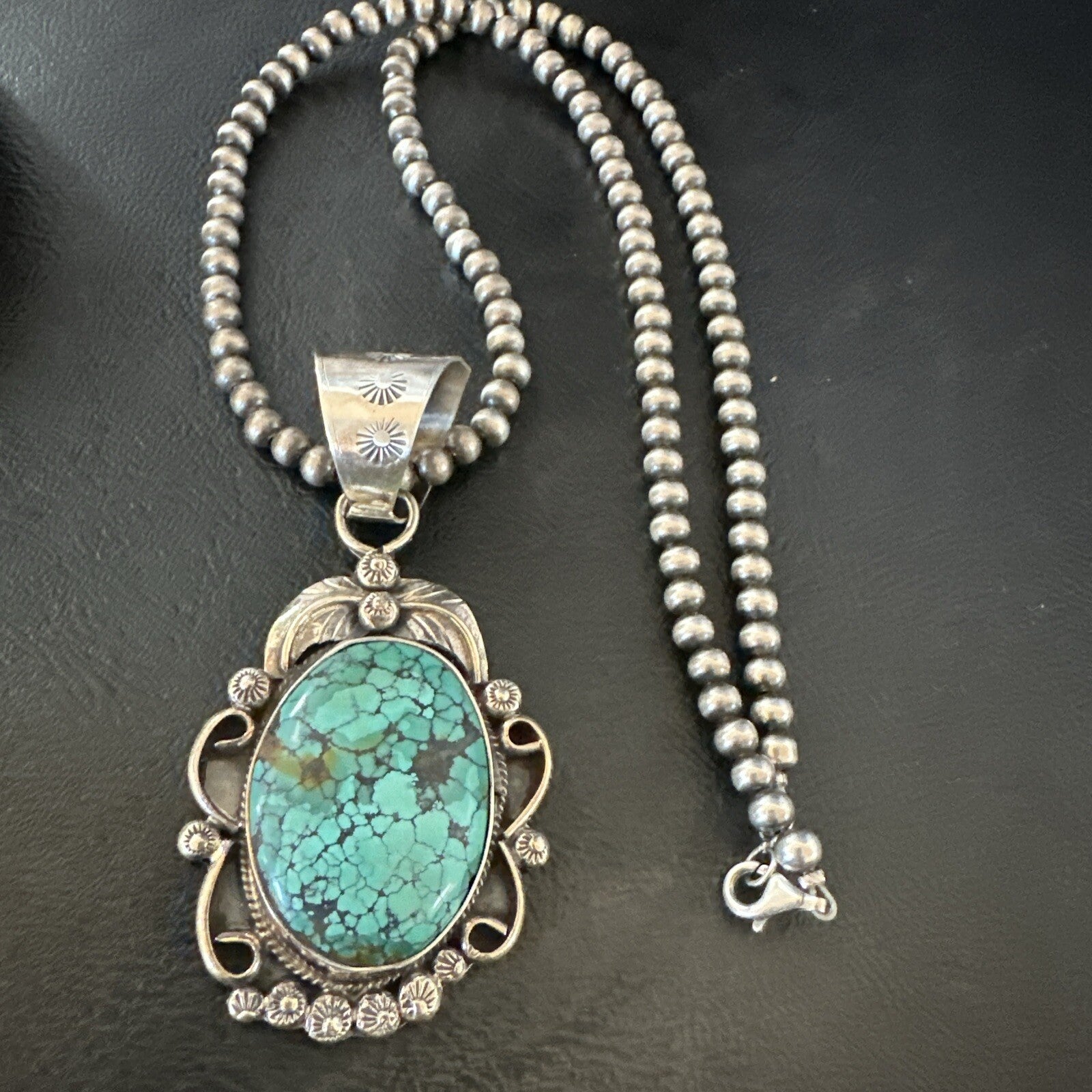 Men Women Navajo Sterling Silver Blue Spiderweb Turquoise Necklace Pendant 18094