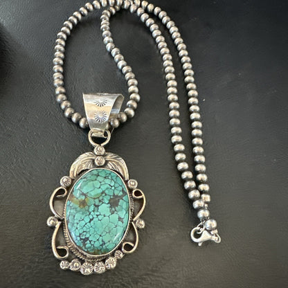 Men Women Navajo Sterling Silver Blue Spiderweb Turquoise Necklace Pendant 18094