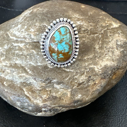Blue Turquoise #8 Navajo Sterling Silver  Ring Size 8 18828