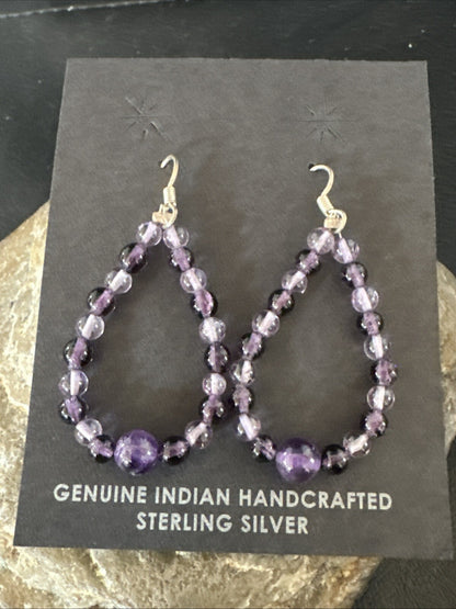 Purple Amethyst Bead Navajo Sterling Silver 1" Earrings 18639