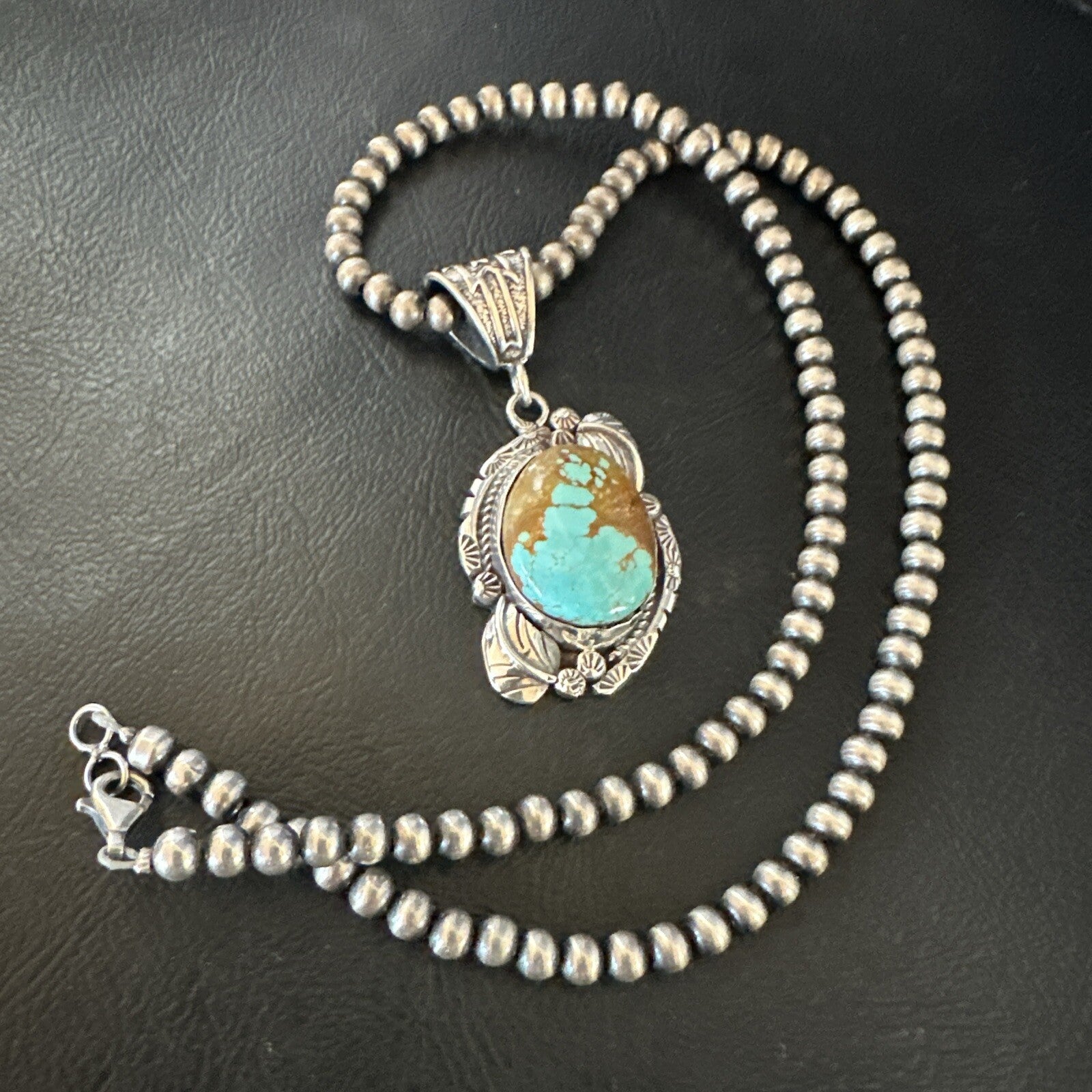 Mens Blue Turquoise#8 Pendant Navajo Sterling Silver Necklace 18085