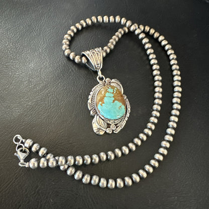 Mens Blue Turquoise#8 Pendant Navajo Sterling Silver Necklace 18085
