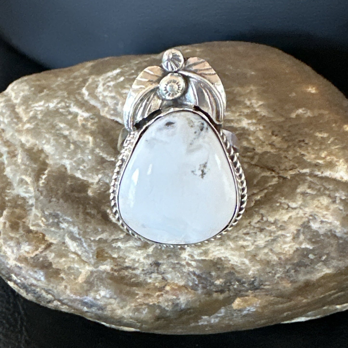 Mens Womens White Buffalo Turquoise Navajo Sterling Silver Ring Size 9 18100
