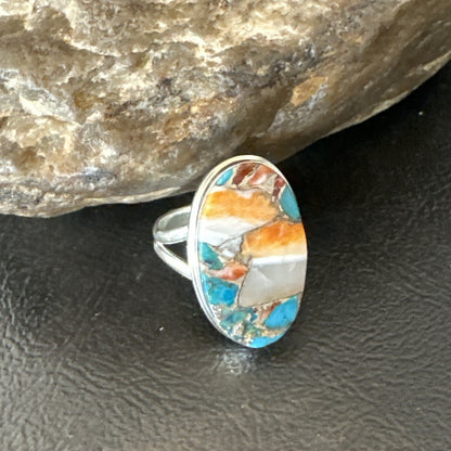 Blue Turquoise Spiny Oyster Southwestern Sterling Silver Ring Size 8 18547