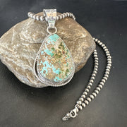 Men's Women Navajo Green Royston Turquoise Necklace Pendant | Sterling Silver | Authentic Native American Handmade | 18051
