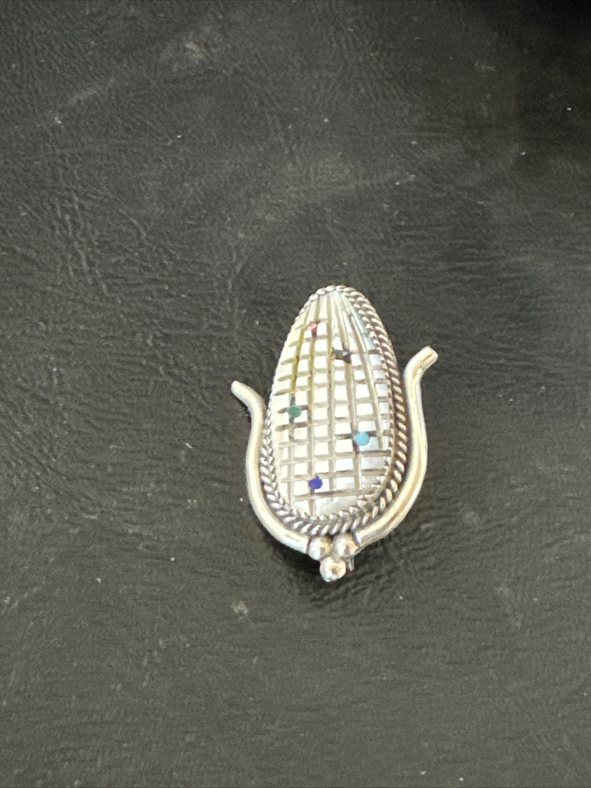 CORN INLAY Turquoise White MOP Spiny Zuni Sterling Silver Pin Pendant 17849