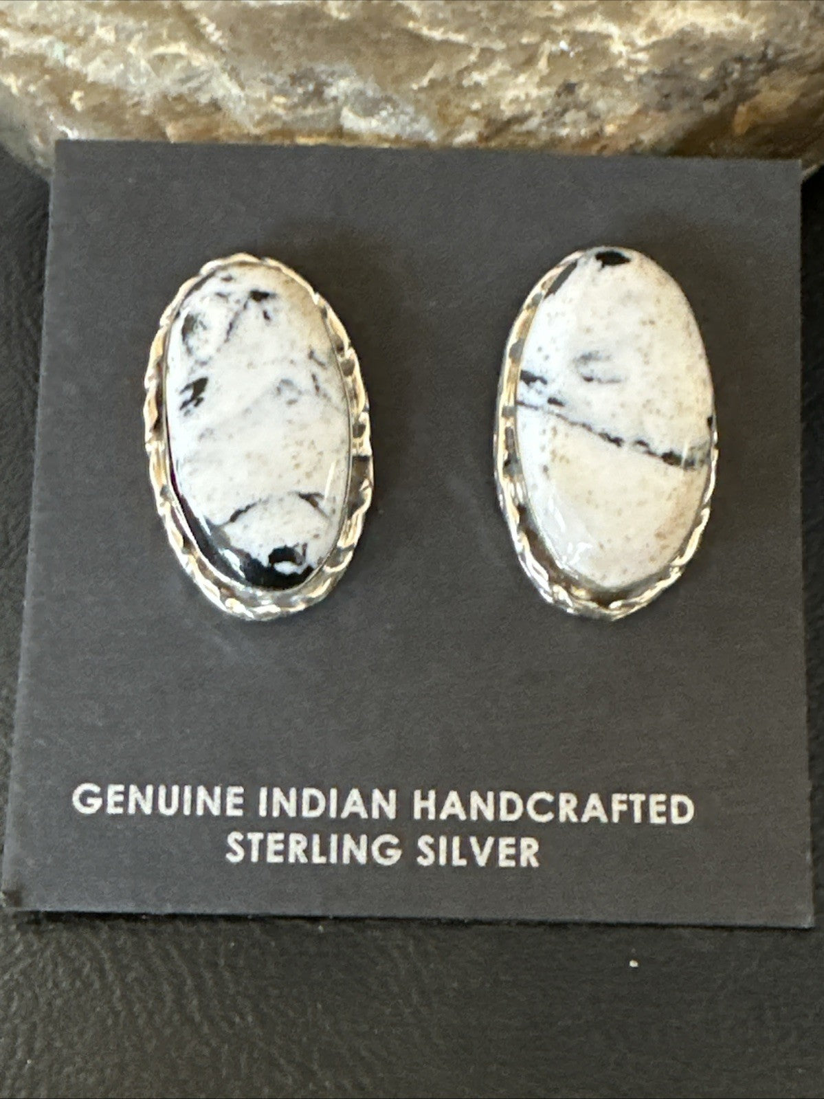 Women White Buffalo Turquoise Navajo Sterling Silver Post Earrings 19095