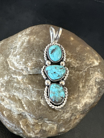 Blue Turquoise 3 Stone Navajo Sterling Silver Cluster Pendant Only 18312