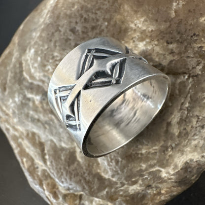 Mens Women Wedding Wide Band Navajo Stamped Sterling Silver Ring Size 10 19018