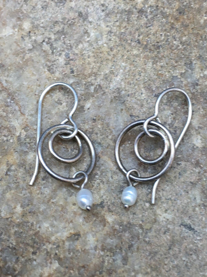 Native Navajo Sterling Silver Turquoise Bead Dangle Bear Paw Earrings 08785