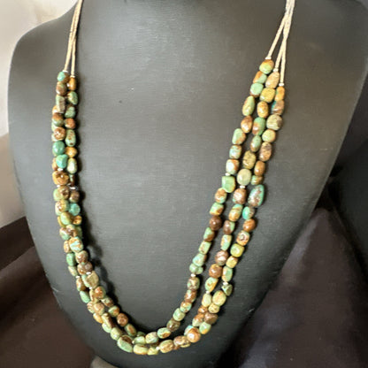 Sterling Silver Beads Heishi Green Turquoise 3 Strands Necklace 18821