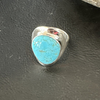 Blue Turquoise Spiny Oyster Southwestern Sterling Silver Ring Size 10 18532