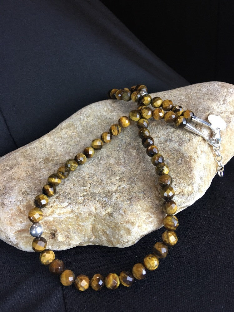 Native American Indian 8 mm Tiger's Eye with Sterling Silver Necklace 10095