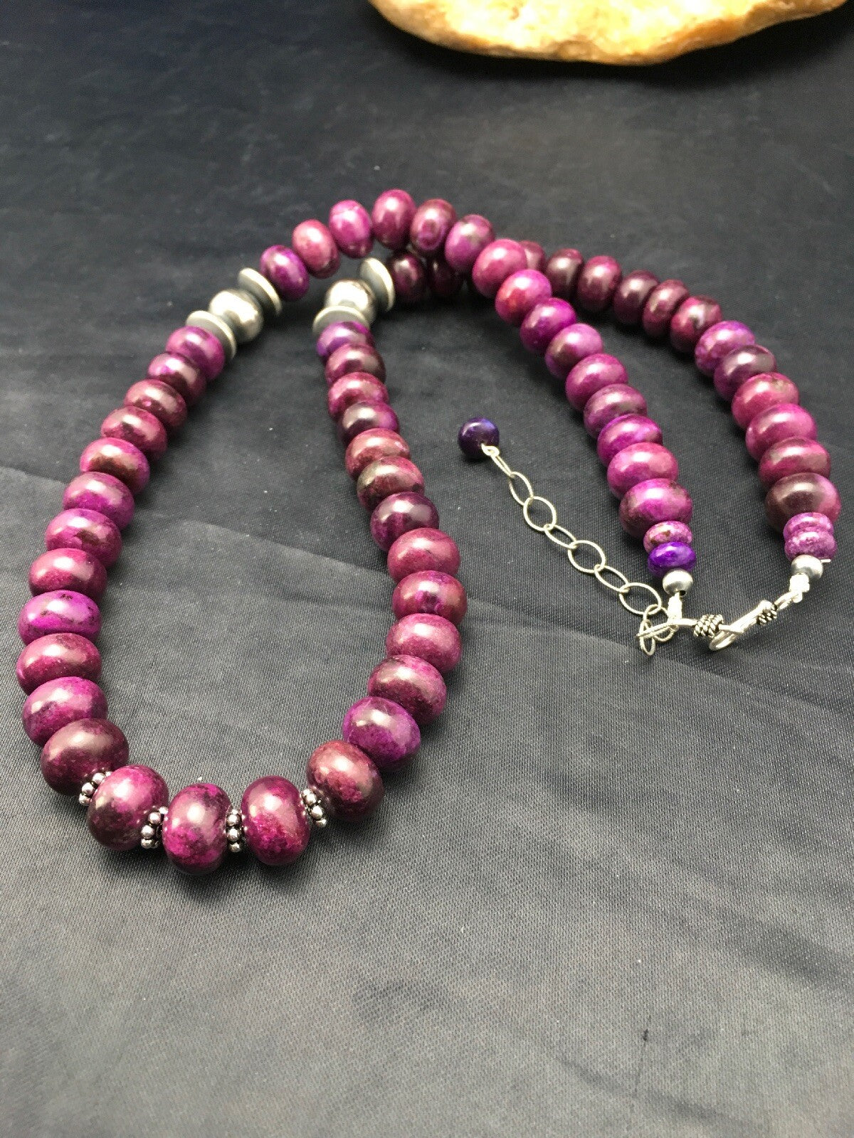 Stone Bead Navajo Sterling Silver Necklace 23” 18143