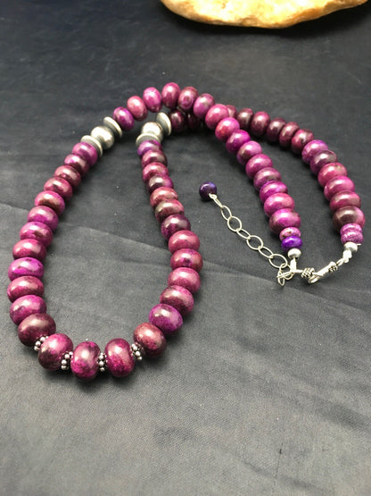 Stone Bead Navajo Sterling Silver Necklace 23” 18143