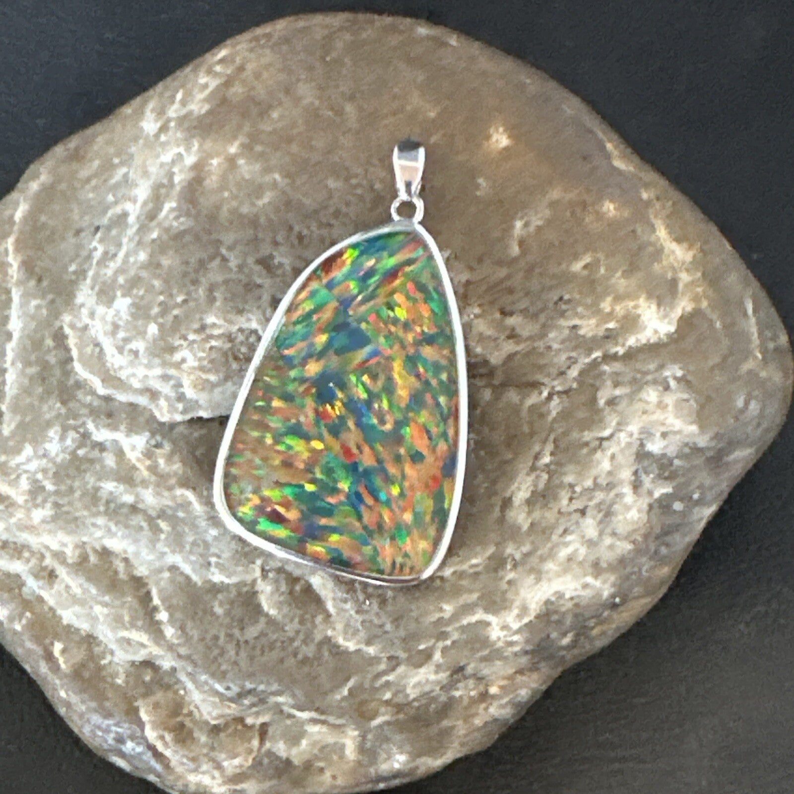 Mens Womens Multicolor Gilson Opal Navajo Sterling Silver Inlay Pendant 18611