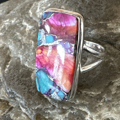Blue Turquoise Spiny Oyster Navajo Sterling Silver Ring Size 9 18222