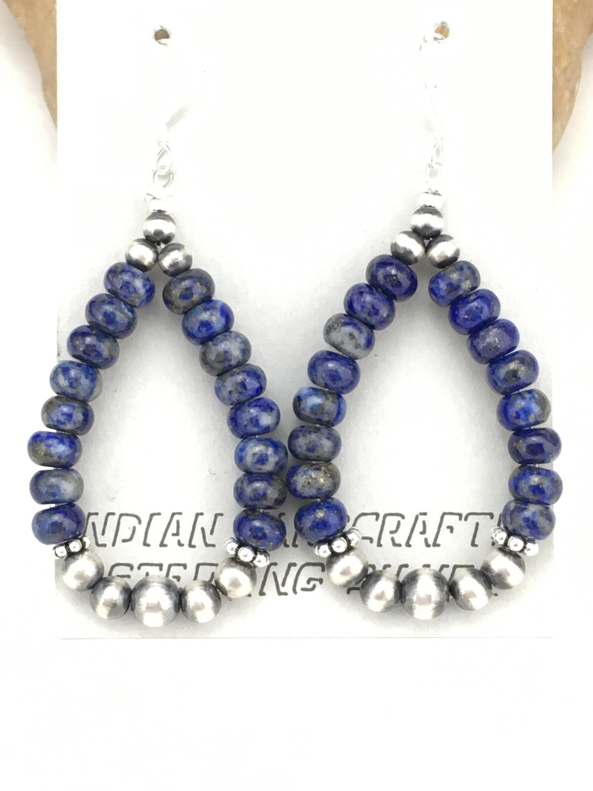 Blue Lapis Lazuli Bead Navajo Sterling Silver Dangle Earrings 2" 1250