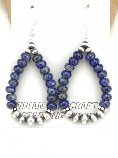 Blue Lapis Lazuli Bead Navajo Sterling Silver Dangle Earrings 2" 1250