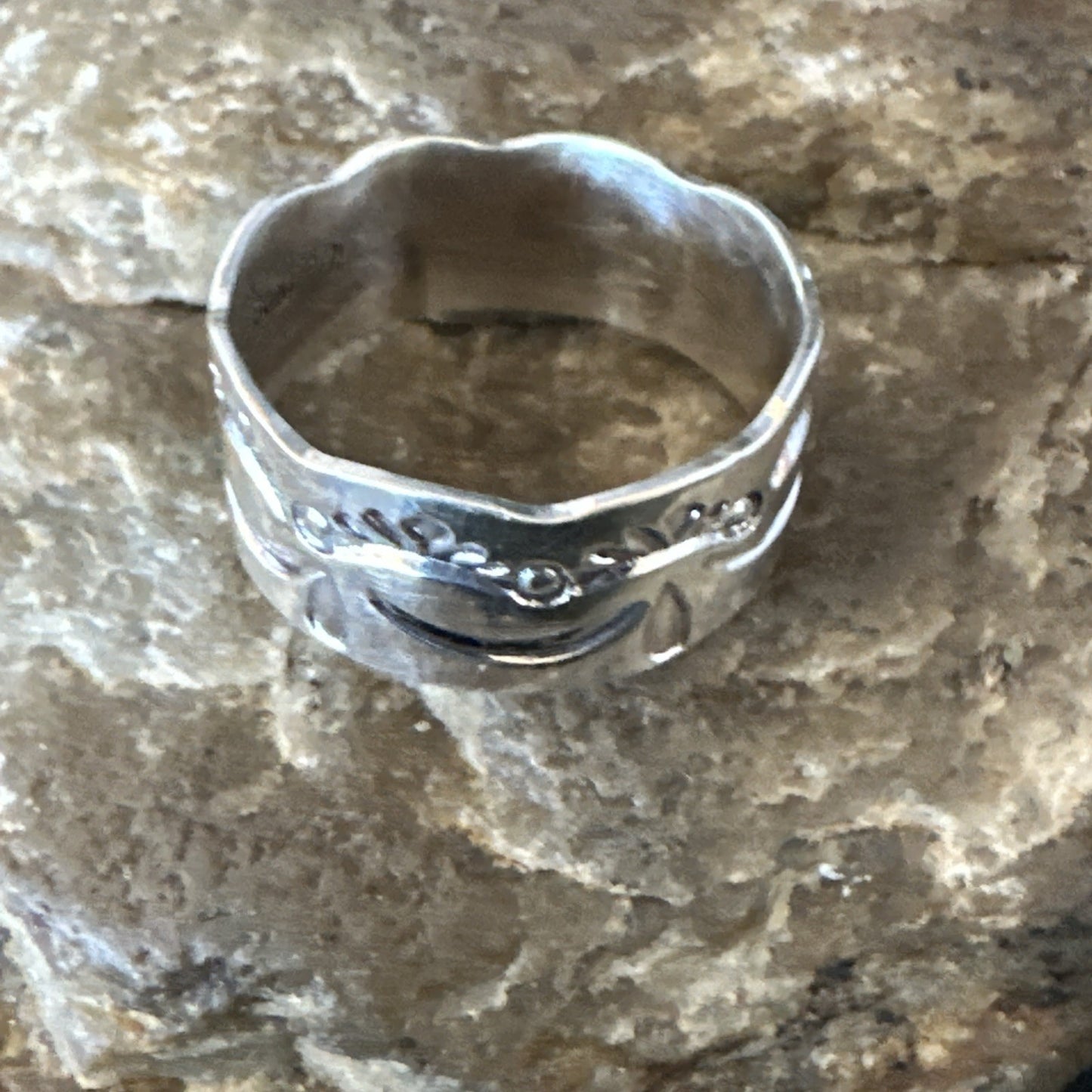 Mens Women Wedding Band Navajo Stamped Sterling Silver Ring Size 9.5 19064