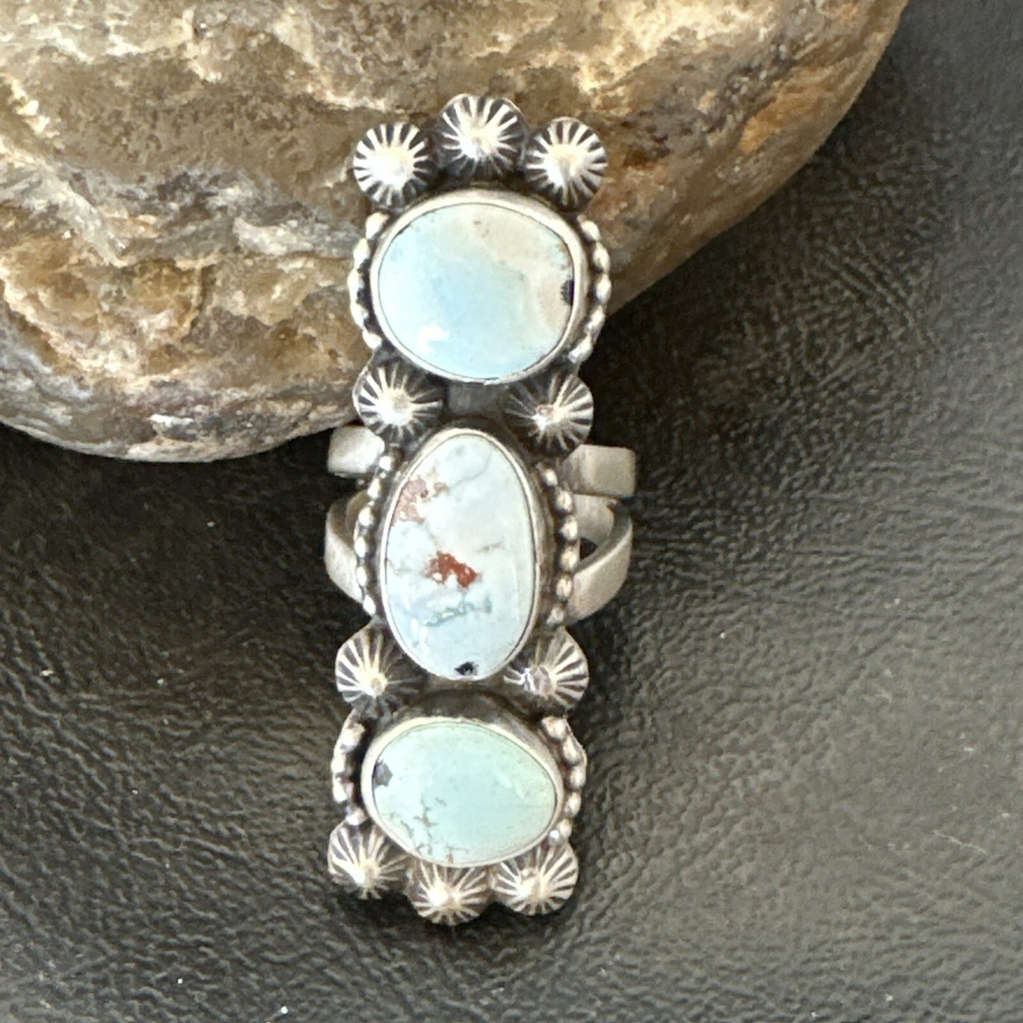 Navajo Sterling Silver Cluster Blue Dry Creek Turquoise Ring Sz 6.5 18596