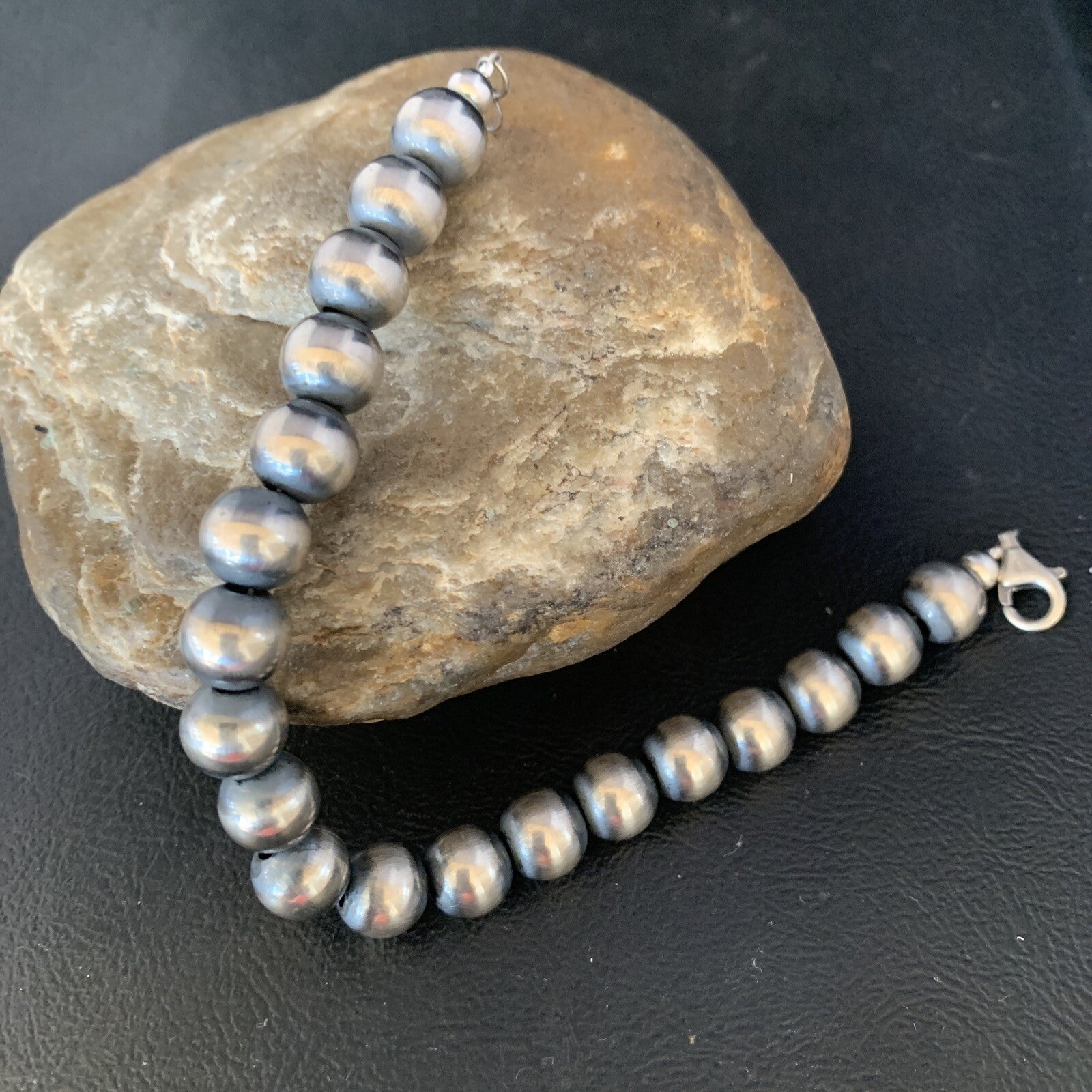 Native American Navajo 10mm Beads 7” Sterling Silver Bracelet 91007