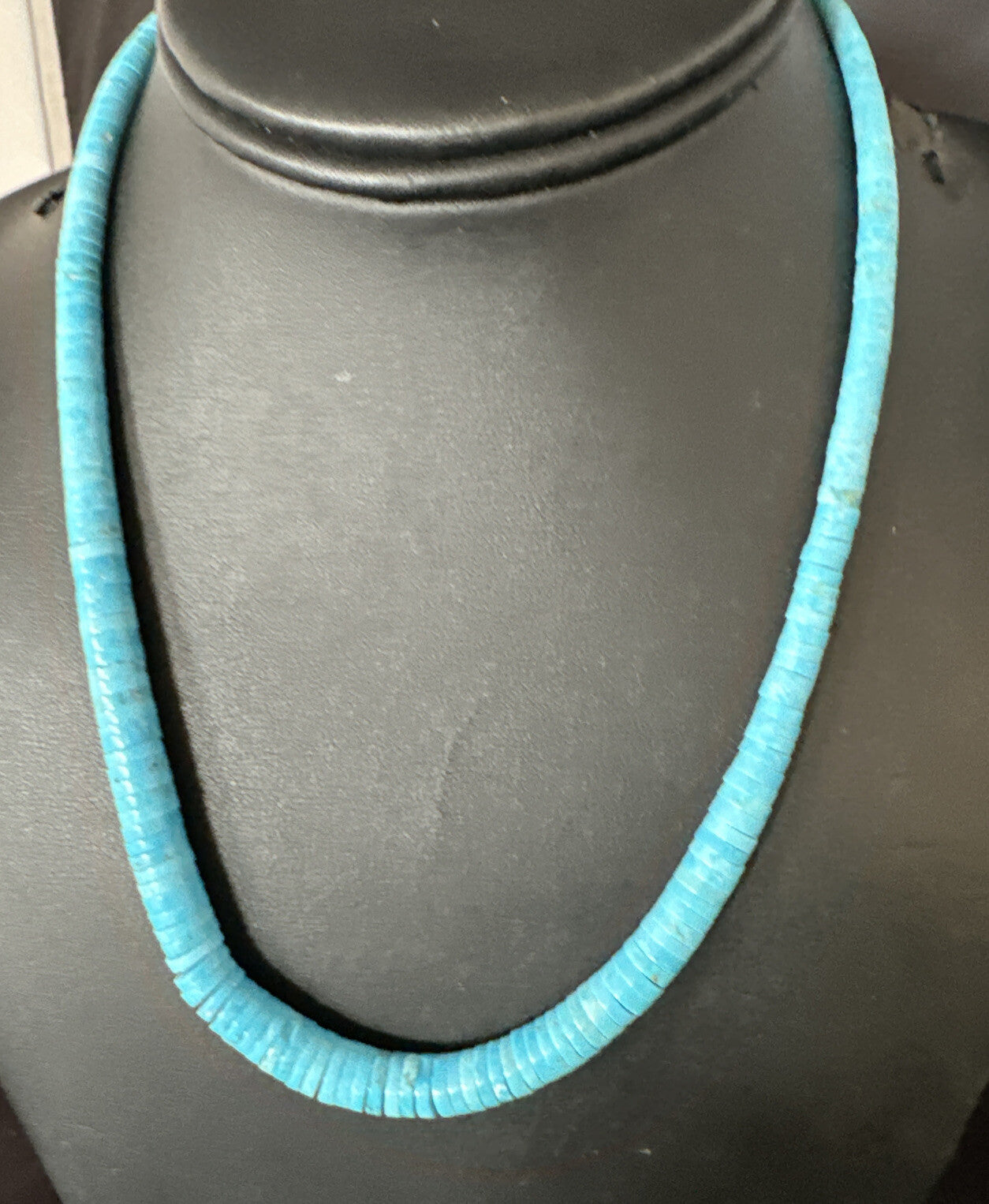 Robin Egg Blue Turquoise Stabilized 18” Heishi Sterling Silver Necklace 14932