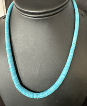 Robin Egg Blue Turquoise Stabilized 18"Heishi Necklace | Sterling Silver | Authentic Native American Handmade | 14932